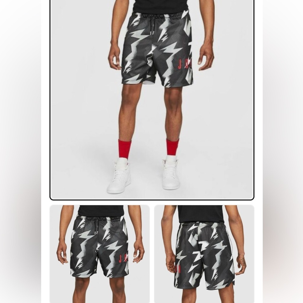 Nike Jordan Mens S Jumpman Air Tribal Printed Black Gray Pull On Mesh Shorts